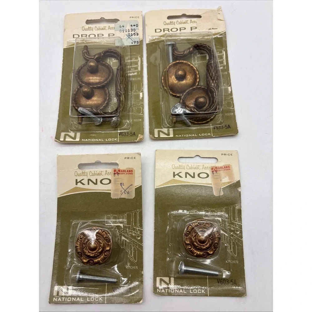 National Lock Drop Pulls Handles and knobs. NOS 4 Total. Made In USA, Vintage.